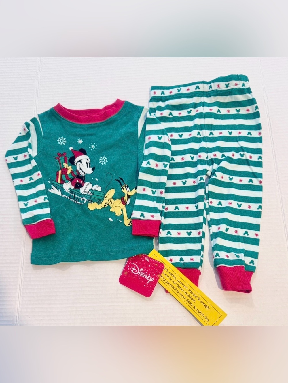 Disney Teal & Pink Mickey & Pluto Holiday Pajama Set 18M